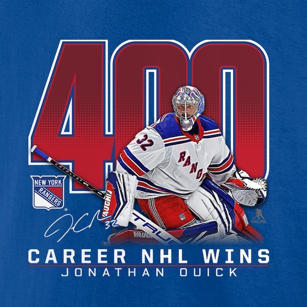 Jonathan Quick New York Rangers 400 Career Wins shirt