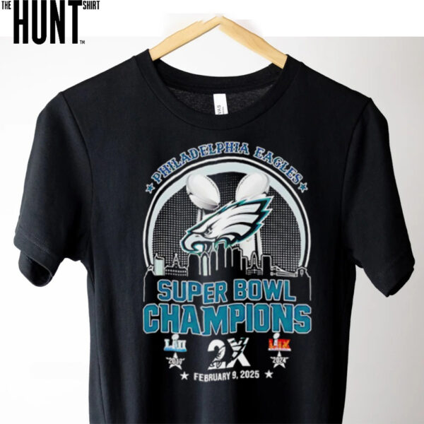 Philadelphia Eagles Super Bowl Champions 2X 2025 skyline shirt